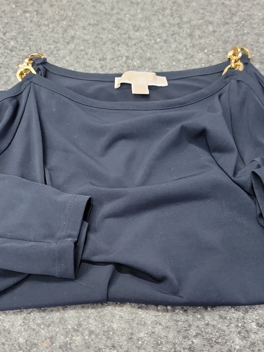 MICHAEL Michael Kors Navy Top with Gold Chain Shoulder Detail